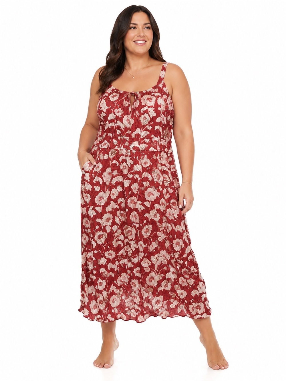 NWT BloomChic Red Floral Maxi Dress with Cream Print